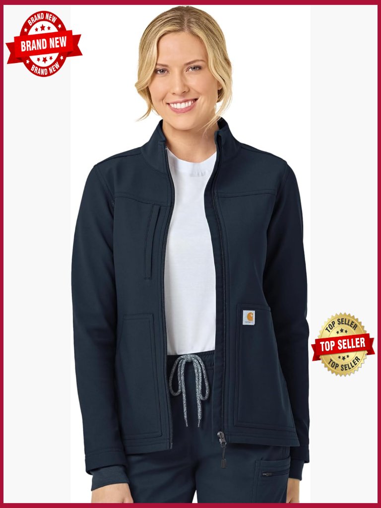 Modern Fit Bonded Fleece Scrub Jacket With Stretch, 3 Pockets, Zip Closure